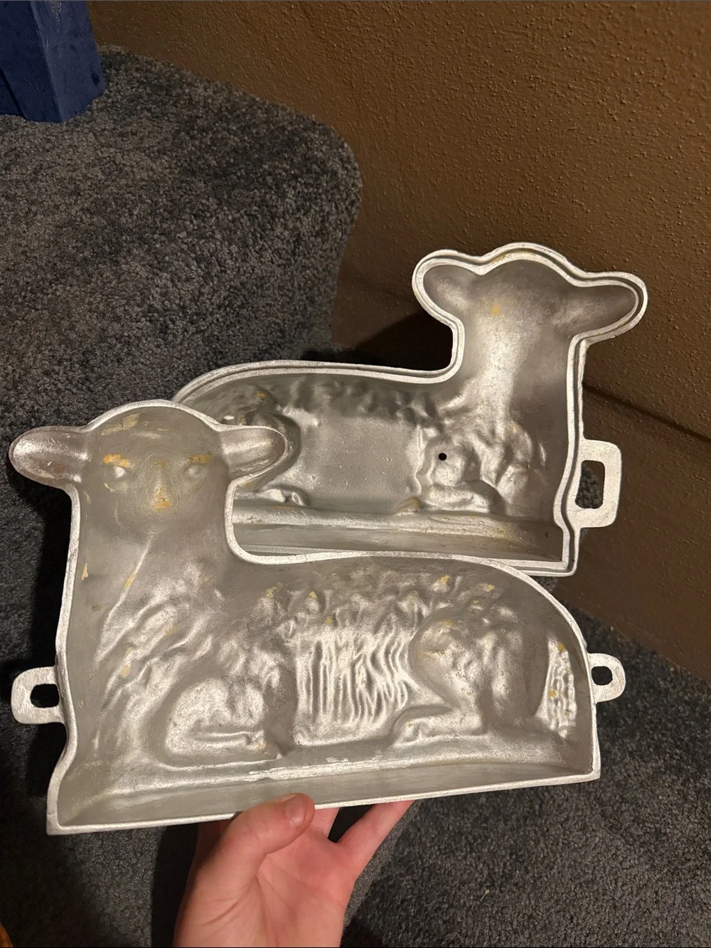 Vintage Lamb Cake Mold 2 Pc Heavy Cast Aluminum 12 1/8